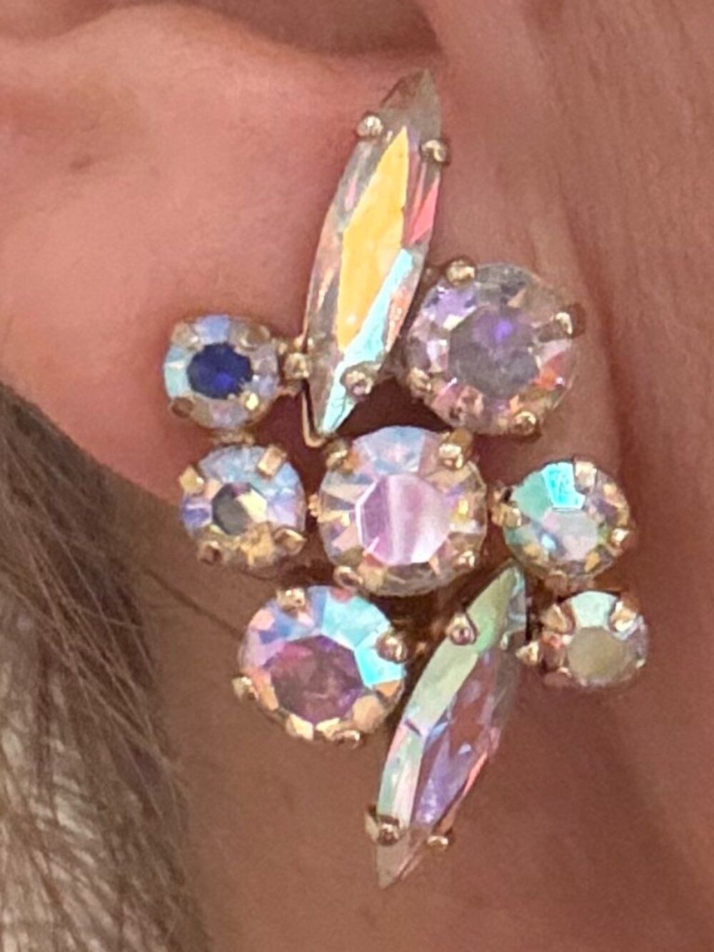 Vintage Rhinestone Cluster Clip-on Earrings PLUS BONUS Dangling set